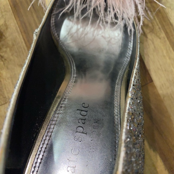 Gently used Kate Spade Marabou Pumps silver and gold glitter with pink feathers - Picture 17 of 17